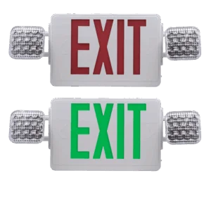 RED/GREEN LED Exit Sign & Emergency Light Combination with Remote Capable Battery Backup Universal Mount White Housing