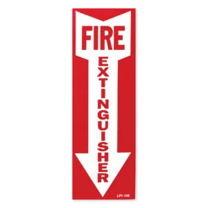 4" x 12" Fire Extinguisher Arrow Down Sign Self-adhesive Vinyl - BL108 (10 pieces per pack)