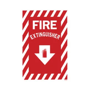 Self-adhesive Vinyl Fire Extinguisher Arrow Down Sign 8" x 12" - BL114 (10 pieces per pack)