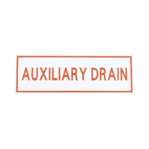 Auxiliary Drain Aluminum Sign 6" x 2" - A225 (10 pieces per pack)
