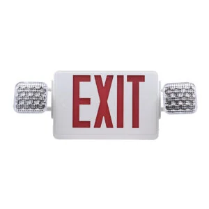RED LED Exit Sign & Emergency Light Combination with Battery Backup Universal Mount White Housing