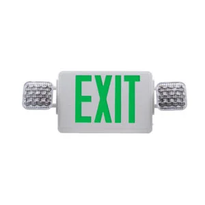 GREEN LED Exit Sign & Emergency Light Combination with Battery Backup Universal Mount White Housing